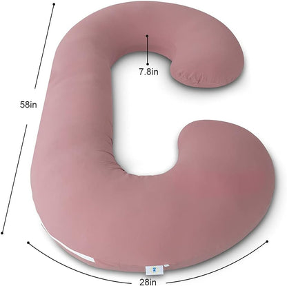Pregnancy Body Pillow with Jersey Cover,C Shaped Full Body Pillow for Pregnant Women