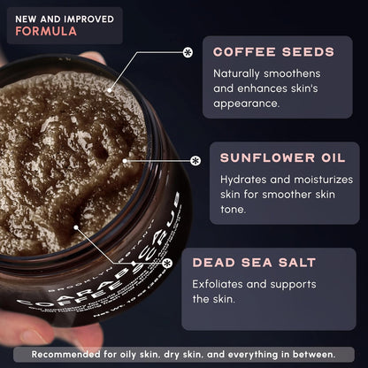 Dead Sea Salt and Arabica Coffee Body Scrub 10 Oz - Moisturizing and Exfoliating Body, Face, Hand, Foot Scrub - Fights Stretch Marks, Fine Lines, Wrinkles - Great Gifts for Women & Men