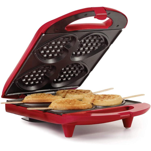 - Non-Stick Heart Waffle Maker, Red - Makes 4 Heart-Shaped Waffles in Minutes