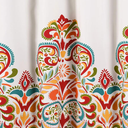 Clara Shower Curtain-Fabric Colorful Boho Paisley Damask Print Design, 72” X 72”, Turquiose & Tangerine