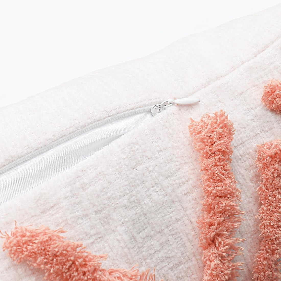 Boho Pink Lumbar Throw Pillow Cover 12X20 Inch with Tassels, Moroccan Tufted Cream Chenille Fabric Small Accent Textured Cushion Case for Bed Couch, 1 PC 30X50 Cm Bohopk-Dmd12X20